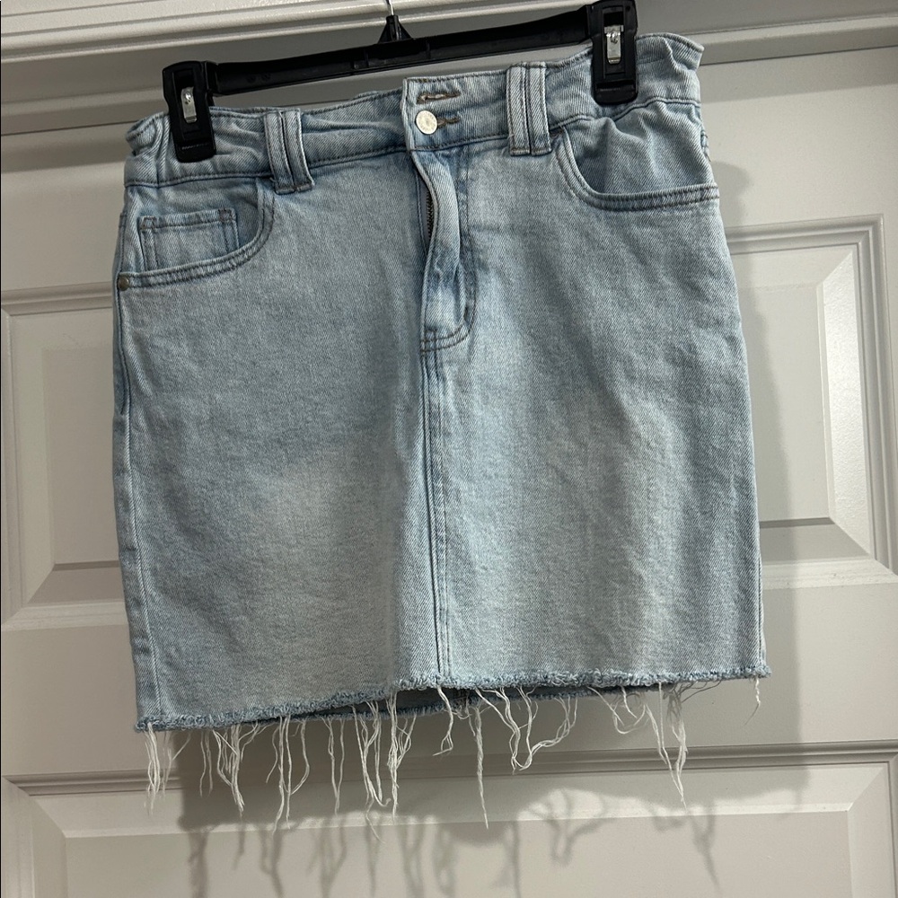 Art Class Light Blue Frayed Denim Skirt